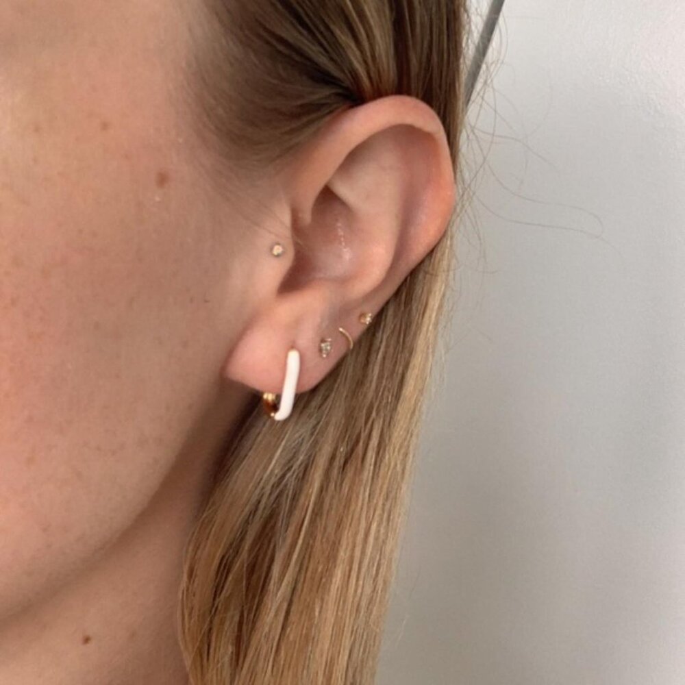 The Gia blanche gold enamel white oval hoop earrings hoops carabiner